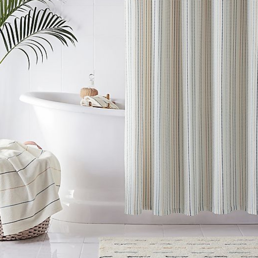 UGG Skye Embroidered White Fabric Shower Curtain